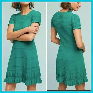 Anthropologie Maeve Promenade Pointelle Dress Kelly Green Ruffle Dress